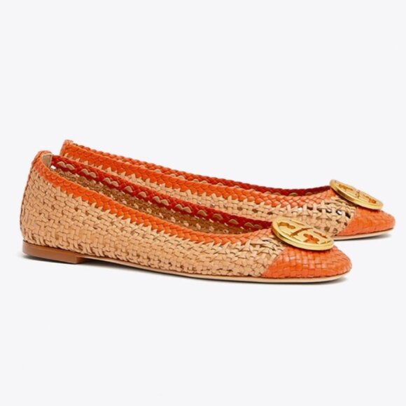 Tory Burch Chelsea Woven Leather Cap-to-Toe Ballet Flats with Gold Medallion - Picture 3 of 4